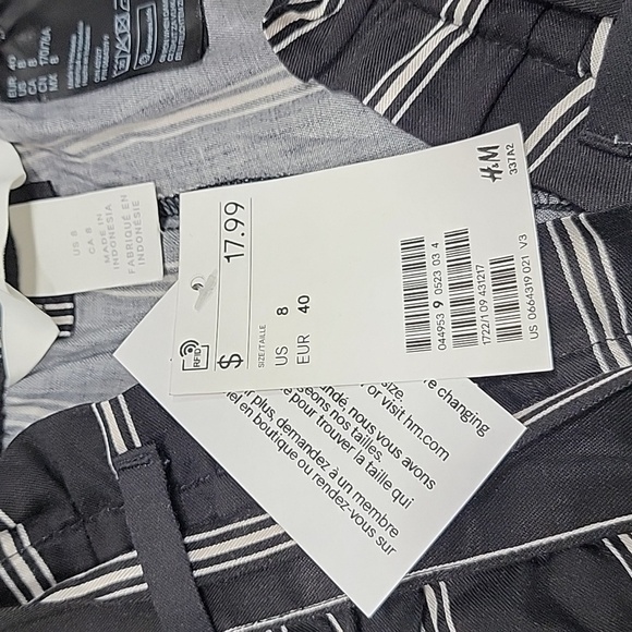 H&M, Size 8, High Waist, Paper Bag Style Pants, Black w/ White Stripes, NEW - Picture 15 of 15